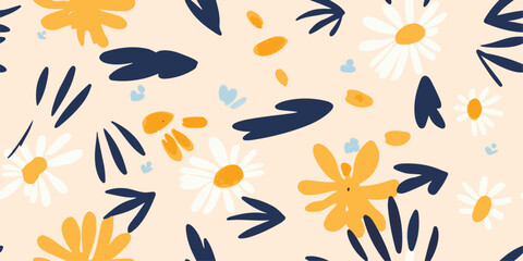 Fototapeta na wymiar Hand drawn simple abstract daisy print. Creative collage pattern. Fashionable template for design.