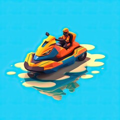 Jet ski 3d cartoon illustration - Generative AI.