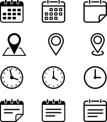 Collection of Date, Place, Time and Note icons for business web design