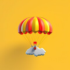 Parachute 3d cartoon illustration - Generative AI.