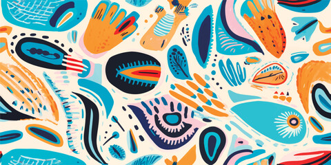 Modern hand drawn mixed ethno style ornament pattern. Abstract trendy colorful print. Fashionable vector template for your design