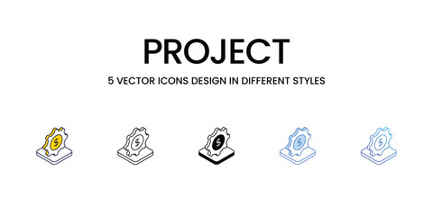 Project Icon Design in Five style with Editable Stroke. Line, Solid, Flat Line, Duo Tone Color, and Color Gradient Line. Suitable for Web Page, Mobile App, UI, UX and GUI design.