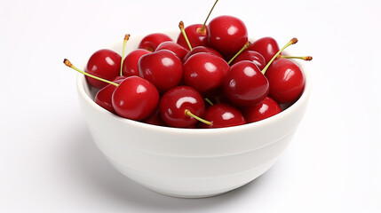 basket of fresh ripe cherries on a wooden table in a garden