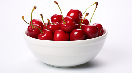 basket of fresh ripe cherries on a wooden table in a garden