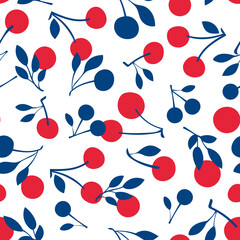 Doodle cherry with leaves  seamless pattern. Hand drawn illustrations.