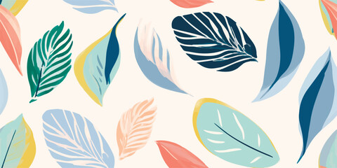 Modern minimal abstract leaves print. Cute cartoon style seamless pattern. Hand drawn unique print
