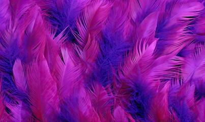 Feathers soft background. Purple bird feathers. Created with generative AI tools