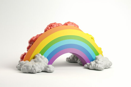 Rainbow with clouds on a white background. 3D rendering. generative ai