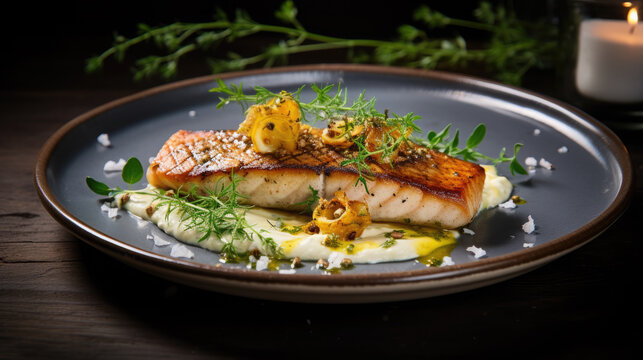Grilled fish with lemon, tomatoes and herbs.