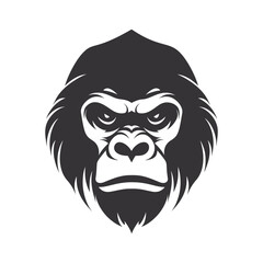 Intimidating gorilla head in vector illustration on white background. Simple vector illustration.