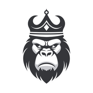 Simple style gorilla with a crown icon isolated on a white background. A symbol of strength and leadership, perfect for diverse design projects.