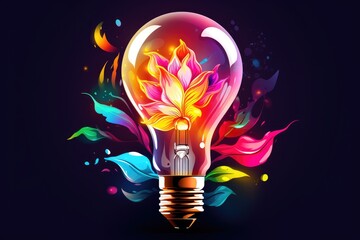 creative idea colorful bulb with flowers illustration Generative AI