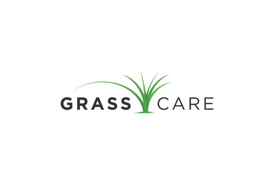 Grass lawn care logo design organic plant leaf icon symbol nature landscape service