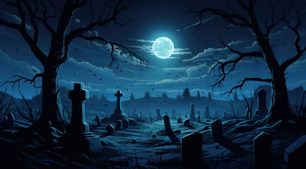halloween background with old cemetery gravestones spooky Generative AI