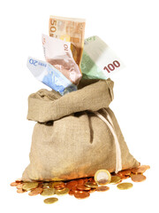 Moneybag with Banknotes - Transparent PNG Background