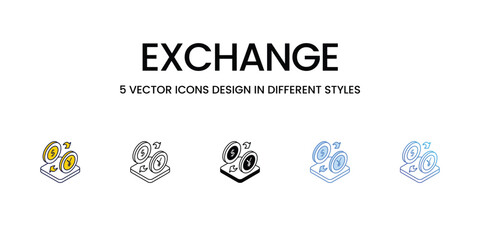 Exchange Icon Design in Five style with Editable Stroke. Line, Solid, Flat Line, Duo Tone Color, and Color Gradient Line. Suitable for Web Page, Mobile App, UI, UX and GUI design.
