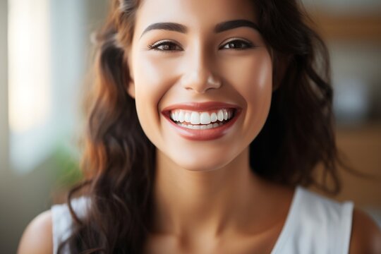 Beautiful Young Woman Wide Smile with Great Joy. Generative AI