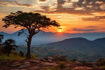 Fototapeta na wymiar Burundi Landscape Sunset Mountains. Generative AI