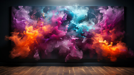 Colorful smoke coming out of painting in art exhibit - Generative AI