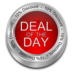Deal of the Day 10% Discount Button - 3D illustration