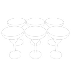 Wine Glass set Vector Simple Design. Set of contours of six glasses from black lines isolated on a white background.