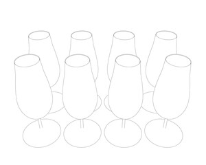 Wine Glass set Vector Simple Design. Set of contours of glasses from black lines isolated on a white background.