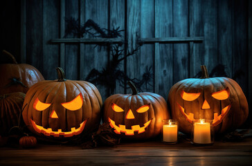 Obraz premium halloween with evil pumpkins Generative AI