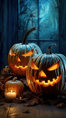 halloween with evil pumpkins Generative AI