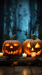 Obraz premium halloween with evil pumpkins Generative AI