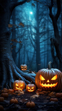 halloween with evil pumpkins Generative AI