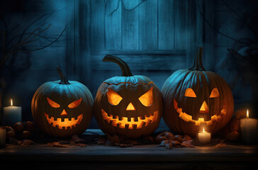 Obraz premium halloween with evil pumpkins Generative AI