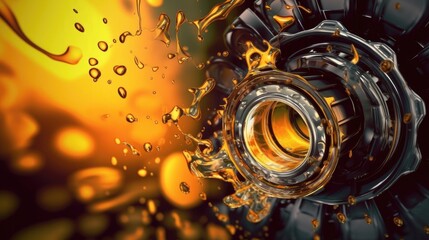 Lubricate motor oil and Gears. Oil wave splashing in Car engine with lubricant oil. Concept of Lubricate motor oil and Gears. Generative AI - obrazy, fototapety, plakaty