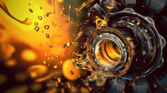 Lubricate motor oil and Gears. Oil wave splashing in Car engine with lubricant oil. Concept of Lubricate motor oil and Gears. Generative AI