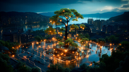 Fototapeta premium Connected Smart City Concept: Advanced Infrastructure. Generative AI.