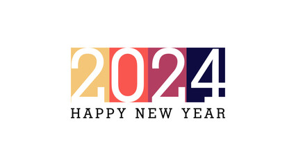 Happy New Year 2024 logo type lettering typography isolated on white background.