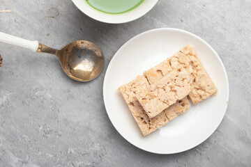 Milk flavored wafers in a white plate.Snack with tea.