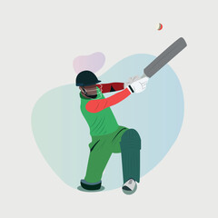 illustration of a batsman playing cricket on the field in colorful background.