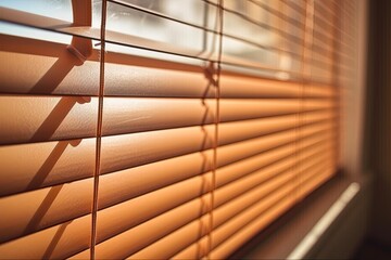 Unhealthy Air Pollution in City. Closeup of Venetian Blinds in Bedroom Full of Particle Dust that can cause Allergy and Asthma: Generative AI