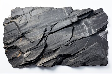 Slate Rock Isolated on White Background. Fine Grained and Fractured Surface of Solid Slate Rock for Architecture and Construction Industry: Generative AI