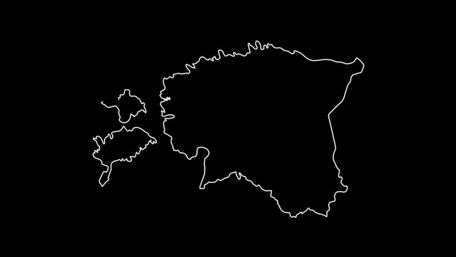 Estonia map animation line. White line drawing on a black background.