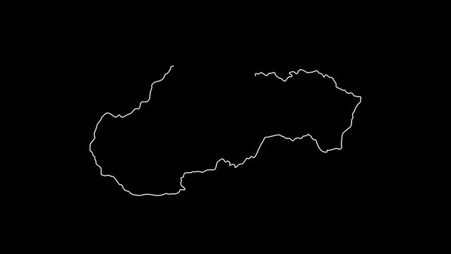 Slovakia	map animation line. White line drawing on a black background.