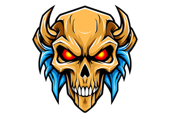 Skull sign or icon with horns. Mascot skull emblem with outline.