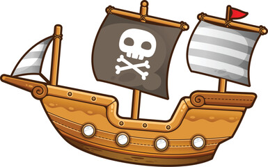 Cute Cartoon Pirate ship. Vector illustration.