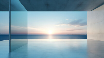 Architecture interior background room with sea view made with generative AI