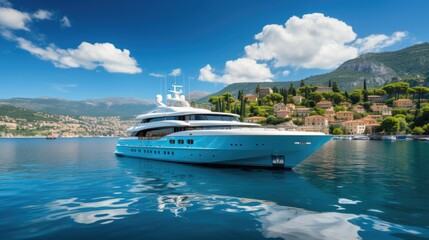 Luxury Super yacht cruiser at sunset