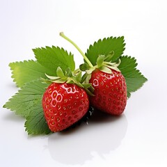 Isolated strawberry berries fruits with leaves isolated on white background,