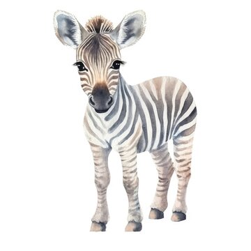 Cute zebra baby african jungle safari animal, watercolor illustration