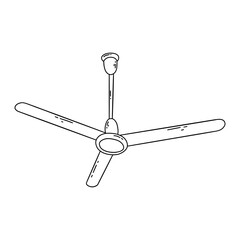 Ceiling fan. Cooling air conditioning unit in hot weather. Black and white vector isolated illustration hand drawn. Outline doodle blower icon
