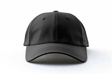 A black cap seen from the front for a mockup. White background