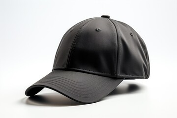 Fototapeta premium A black cap seen from the side for a mockup. White background